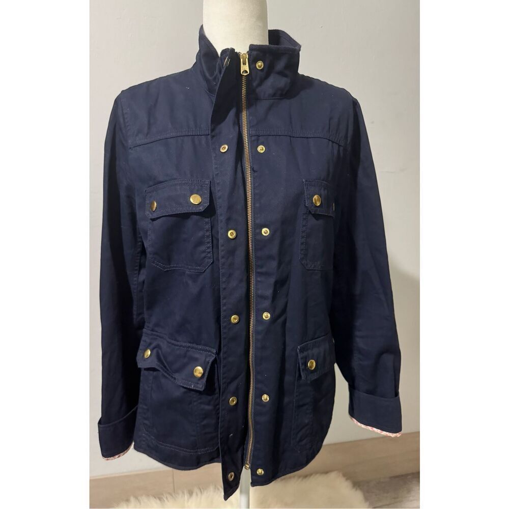 J. Crew Downtown Field utility jacket blue front zipper snap buttons L - Picture 6 of 13